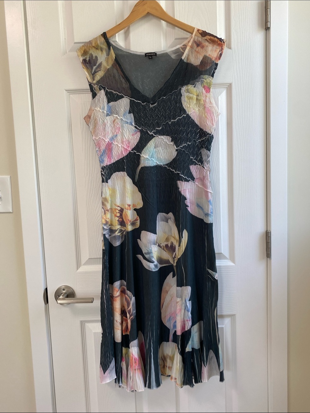 Komarov Black Floral Midi Dress with Pastel Blooms